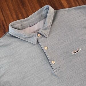 Patagonia Men's XL Blue Grey Short Sleeve Sunshade Polo Shirt Tarpon Logo